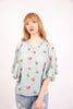 Mint Green Vintage Floral Print Batwing Frill Top