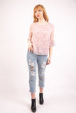 Pink Floral Print Chiffon Floaty Blouse Top