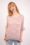 Pink Floral Print Chiffon Floaty Blouse Top