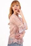 Pink Floral Print Chiffon Floaty Blouse Top