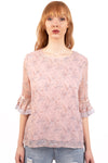 Pink Floral Print Chiffon Floaty Blouse Top