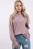 Knitted Jumper Top with Pearl in dusty pink