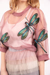 Loose Fit Mesh applique Dragonfly top