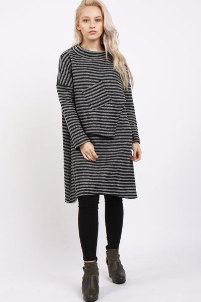 Stripe Knitted Jumper Dress with Pocket