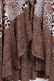 V Neck Chiffon Leopard Print Frill Maxi Dress