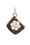 Leather Look Flower Diamante Zip Purse Bag Charm Keyring