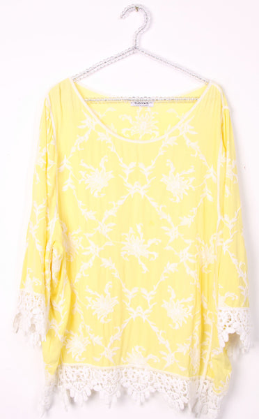 Floral Lace Trim Loose Kaftan Top