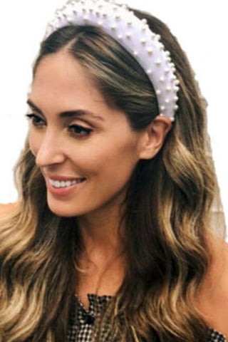 Jewel And Pearl Thick Padded Velvet HAIRBAND Headbands in silver Grey