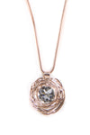 Metal Circle Gem Pendant Boho Statement Necklace in Rose Gold