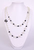 Grey Square block with Pearls long women's necklace