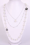 Trendy Pearl and Jewel Flower Layered Long Necklace