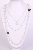 Trendy Pearl and Jewel Flower Layered Long Necklace