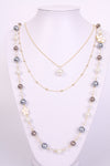 Trendy Pearl and Jewel Flower Layered Long Necklace