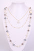 Trendy Pearl and Jewel Flower Layered Long Necklace