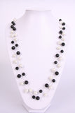 Black and White Pearl  in gold and silver chain long necklace