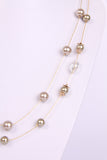 Pearl Necklace with oval Jewel in Gold and silver chain