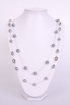 Pearl Necklace with oval Jewel in Gold and silver chain