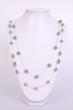 Pearl Necklace with oval Jewel in Gold and silver chain