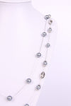 Pearl Necklace with oval Jewel in Gold and silver chain