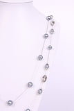 Pearl Necklace with oval Jewel in Gold and silver chain