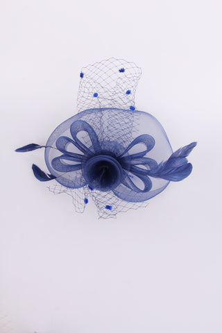 Flower Feather Mesh Fascinator in navy for wedding