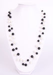 Black and White Pearl  in gold and silver chain long necklace