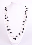 Black and White Pearl  in gold and silver chain long necklace