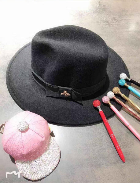 Bee Fedora Hat With Fold Top