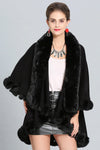 Ultra Soft Faux Fur Double Layer Poncho Cape in black