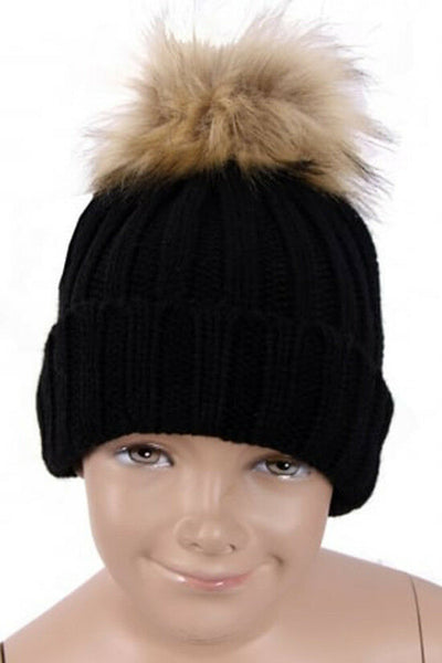 KID Detachable Faux Fur Bobble Pom Pom Hat