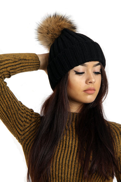 Detachable Faux Fur Bobble Pom Pom Hat – Urban Mist UK