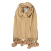 Plain Wool Mix Fringe Fur Pom Pom Scarf/Shawl