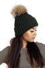 Detachable Real Fur Bobble Pom Pom Hat in khaki green