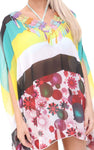 Block Stripe Colour Floral Applique Geometric Print Kaftan