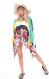 Block Stripe Colour Floral Applique Geometric Print Kaftan