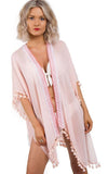 Embroidered Open Front Tassel Kimono