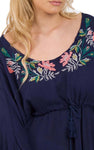 Floral Embroidery Belt Tassel Trim Kaftan Top