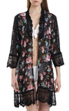Floral Print Longline Kimono With Lace Trim And Side Splits