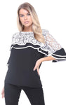 Lace Ruffle 3/4 Sleeve Blouse Top