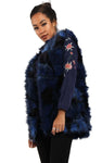 Navy Blue Patchwork Faux Fur Gilet