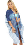Oversized Blue Lace And Aztec Print Insert Fabric Jacket
