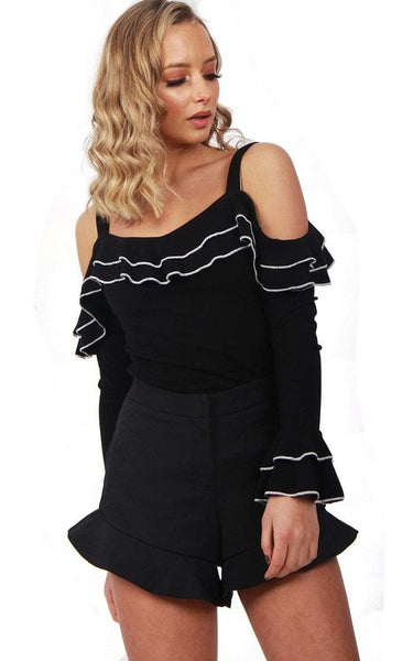 Strappy Stretch Cotton Ruffle Detail Top