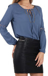 Studded Neck Lace Applique Sleeves Blouse Top