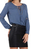 Studded Neck Lace Applique Sleeves Blouse Top
