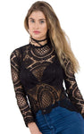Long Sleeve Lace Crochet Top With Back Zip