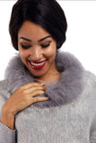 Oversized Fur Trim Collar Knitted Jumper in liught grey