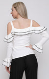 Strappy Stretch Cotton Ruffle Detail Top