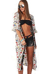 Maxi Long Floral Print Ruffle Sleeve Summer Holiday Kimono Jacket