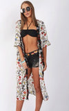 Maxi Long Floral Print Ruffle Sleeve Summer Holiday Kimono Jacket