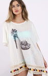 Oversized Heel Print Multi Colour Tassel Kaftan Top